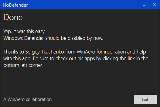 Nodefender Windows 10
